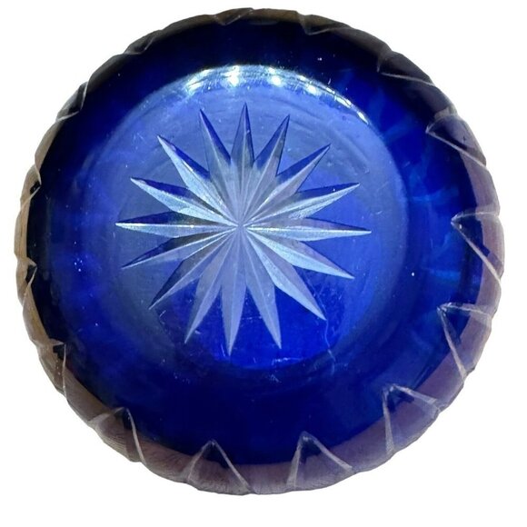 Vintage Czech Glass Cobalt Blue Rose Bowl Cut to Clear‎ c.1965 - Picture 4 of 4